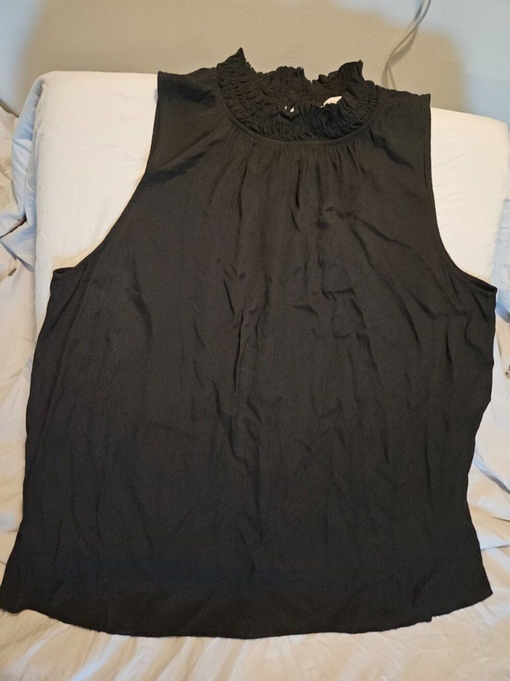 Cobblestone Italy Black Smocked Mock Neck Viscose Tank Top Blouse - One Size